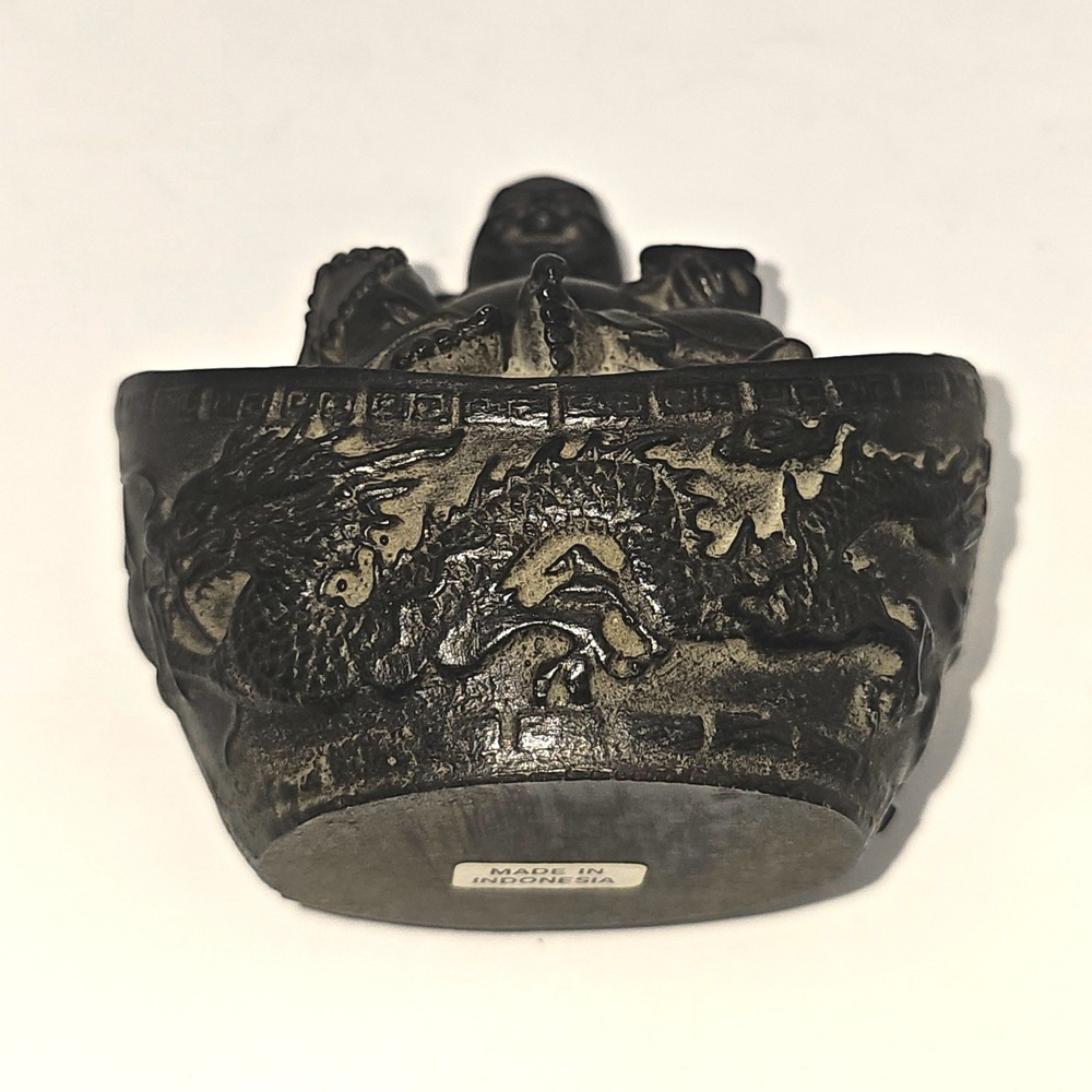 Vintage Laughing Buddha Hotei in Dragon Wealth Boat Figurine Indonesia 4 inch - Picture 4 of 8